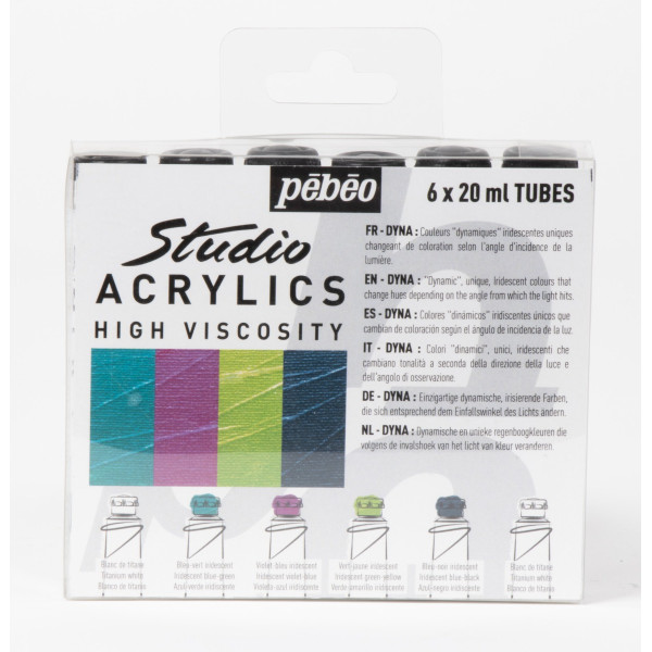 Set peinture acrylique - Couleurs iridescentes - Haute viscosité - Pébéo - Studio acrylics - 6 tubes 20ml
