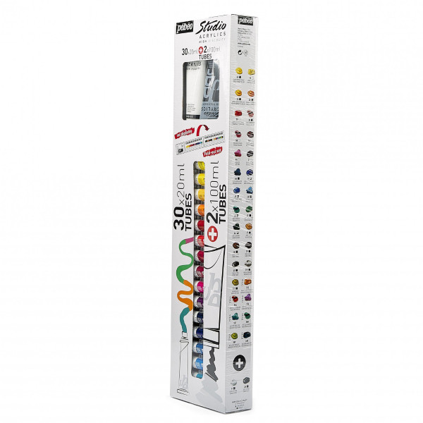 Peinture acrylique - Étude et Fine - 30 tubes de 20 ml + 2 tubes de 100ml - Pébéo Studio Acrylics