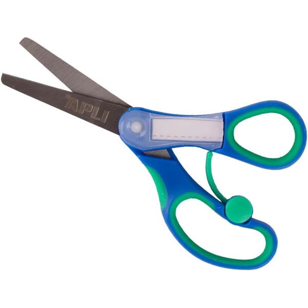 photo-Ciseaux scolaires - Enfant - Avec étiquette pour le prénom - 13,5cm - Bleu