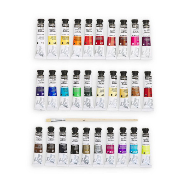 Peinture acrylique - Fine - Haute viscosité - 30 tubes de 20 ml + 1 pinceau - Pébéo Studio Acrylics