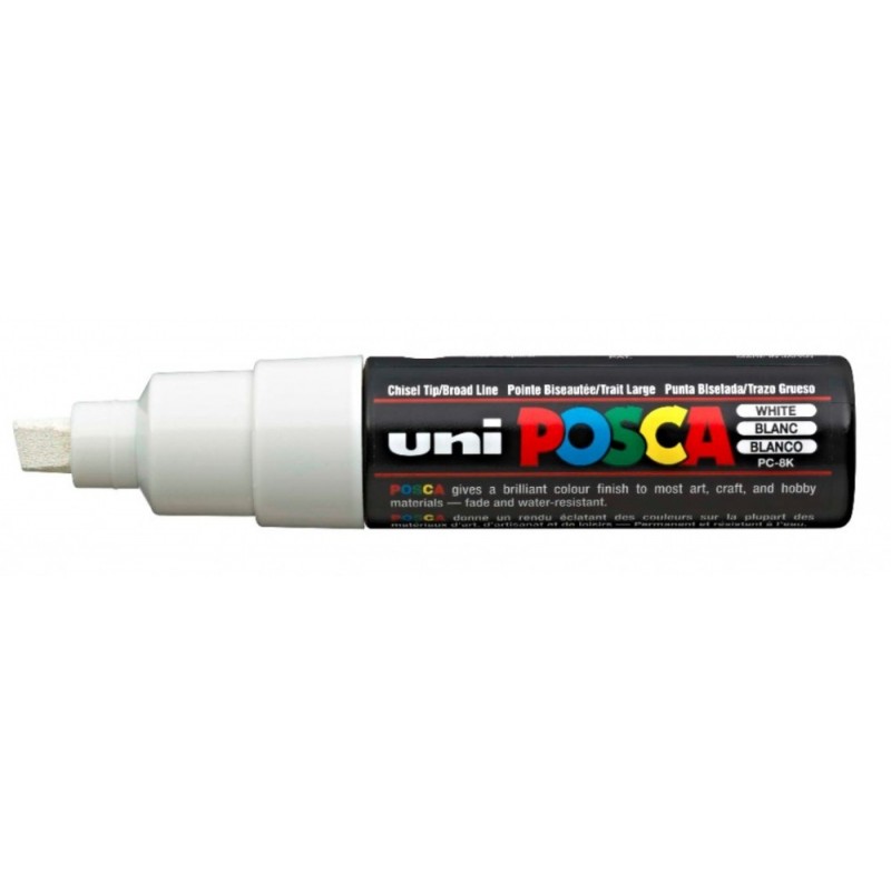 MARQUEUR DE COLORIAGE UNI BLANC POINTE LARGE BISEAUTÉE PC-8K POSCA