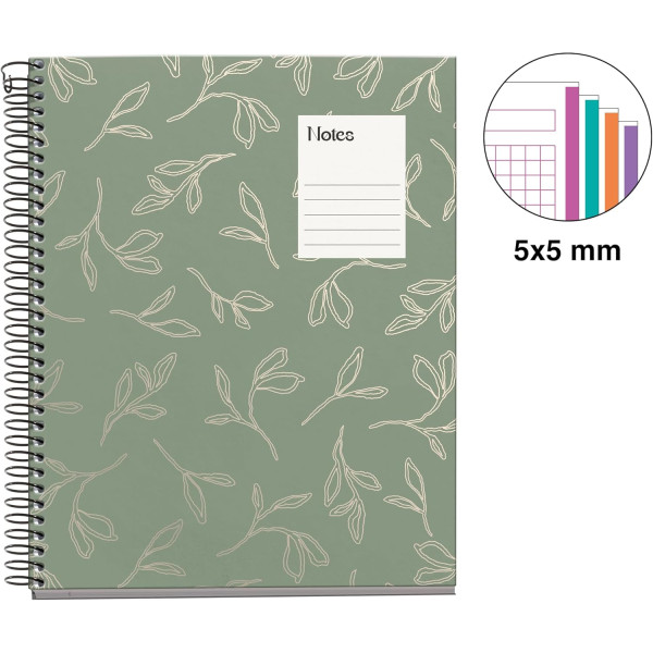 Cahier - A5 - Petits carreaux - Spirales - Couverture rigide - 100 feuilles - Miquelrius