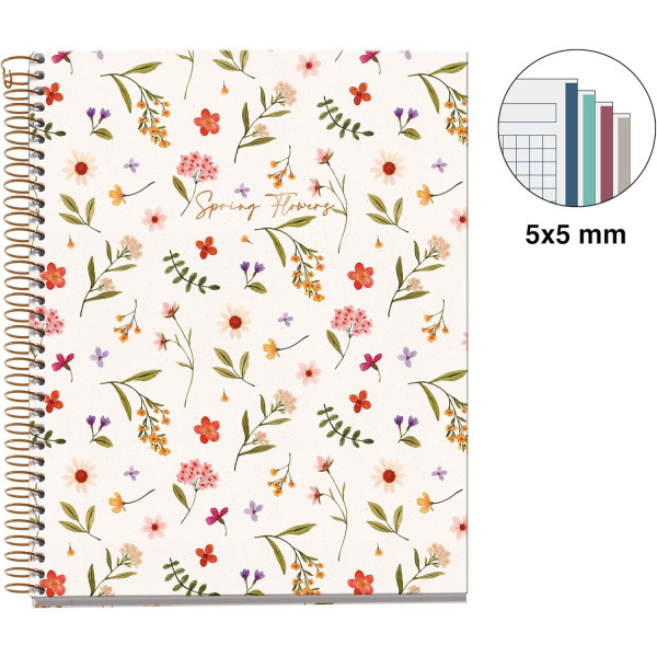 Cahier - A5 - Petits carreaux - Spirales - Couverture rigide - 100 feuilles - Miquelrius