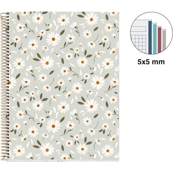 Cahier - A4 - Petits carreaux - Spirales - Couverture rigide - 100 feuilles - Miquelrius