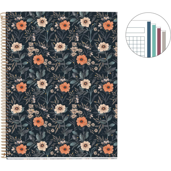 Cahier - A4 - Petits carreaux - Spirales - Couverture rigide - 100 feuilles - Miquelrius