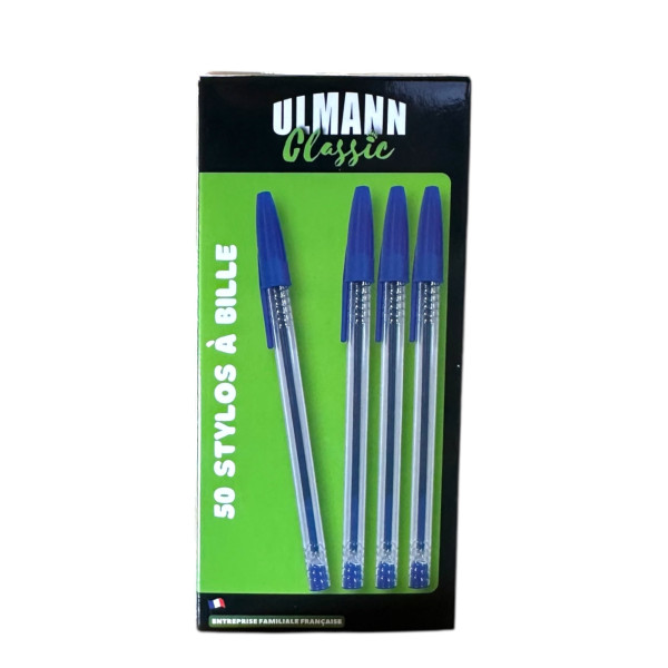 photo-Stylos à bille - Encre bleue - Pointe moyenne - Boîte de 50 pièces - Bureau - Scolaire