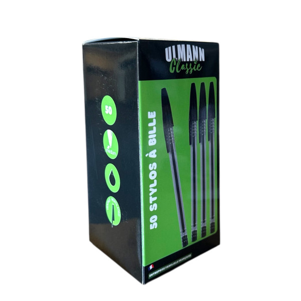 Stylos à bille - Encre noire - Pointe moyenne - Boîte de 50 pièces - Bureau - Scolaire