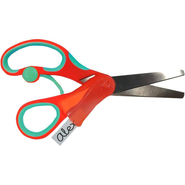 Ciseaux scolaires - Enfant - Avec étiquette pour le prénom - 13,5cm - Rouge