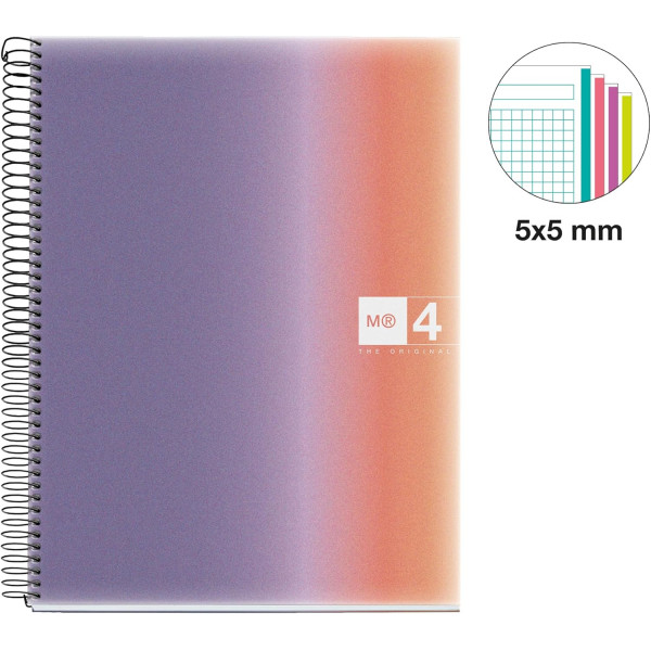 Cahier - A4 - Petits carreaux - Spirale - 120 pages - Couverture polypro - Miquelrius