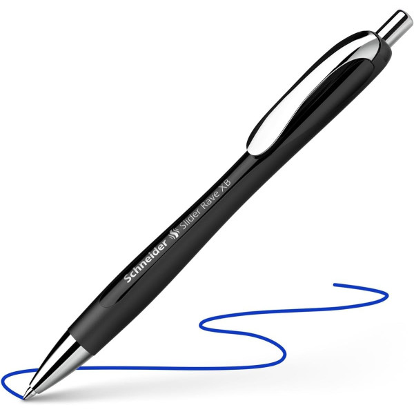 Stylo à bille - Encre bleue - Pointe large - Corps noir - Rétractable - Schneider Slider Rave