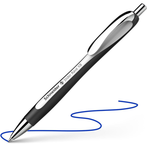 Stylo à bille - Encre bleue - Pointe large - Corps blanc/noir - Rétractable - Schneider Slider Rave