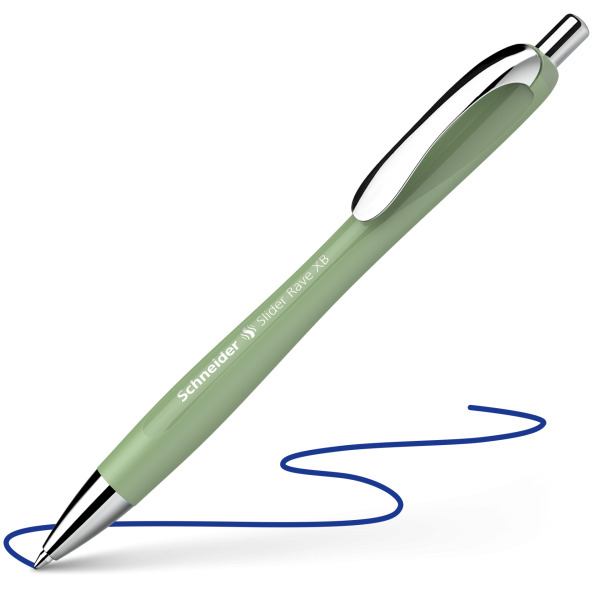 Stylo à bille - Encre bleue - Pointe large - Corps vert - Rétractable - Schneider Slider Rave