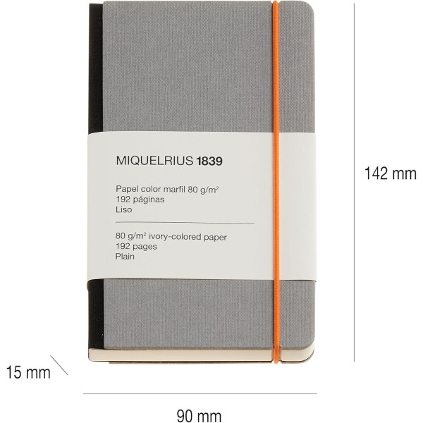 Carnet - Gris - 90x142mm - 192 pages - 80g - Miquelrius