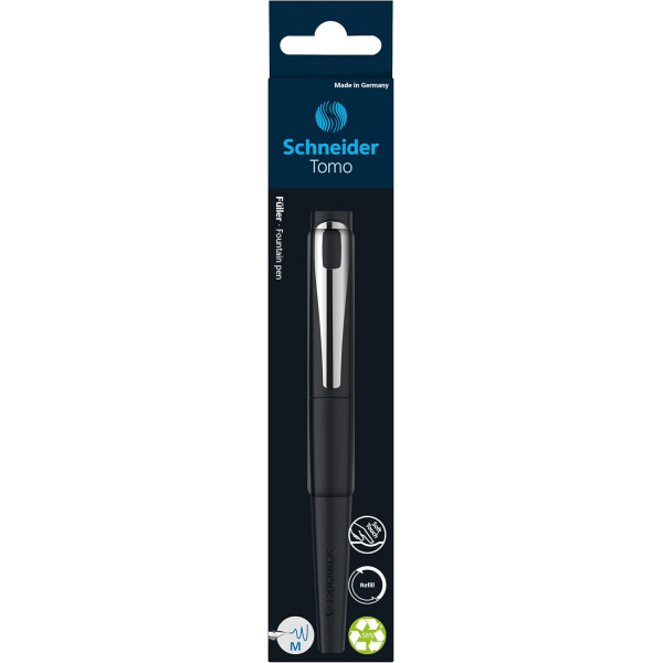 Stylo à plume - Rechargeable - Plume moyenne métal - Droitier et gaucher - Noir - Schneider Tomo