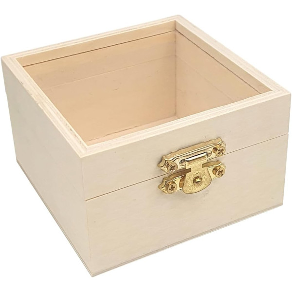 photo - Boîte - Coffret - Avec vitre - Bois - 8x8x5 cm - A décorer et personnaliser