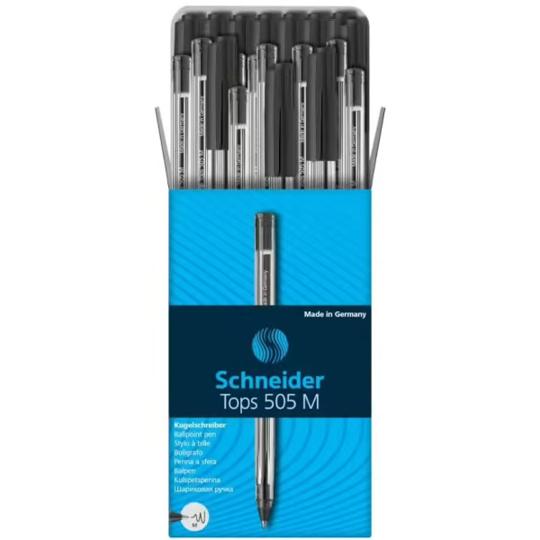 photo - Boîte de 50 stylos à bille - Noir - Pointe moyenne - Schneider - Tops 505 M