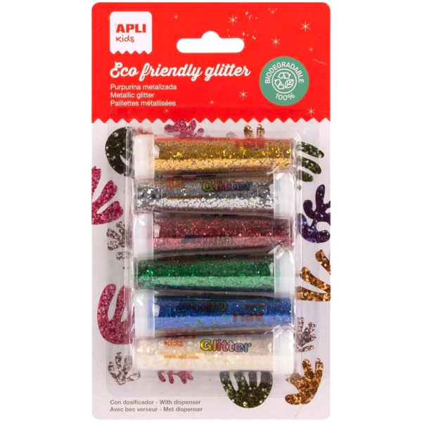 photo - Lot de 6 tubes de paillettes métallisées - Assortiment de couleurs - Loisirs créatifs enfant - Apli Kids