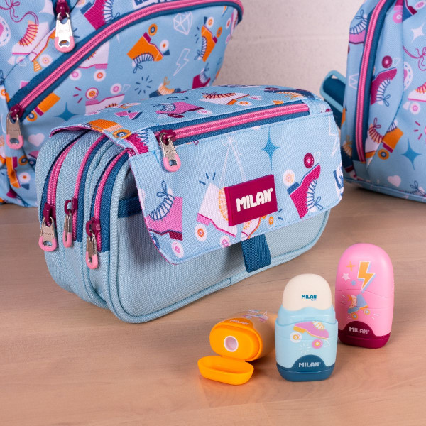 Trousse - 3 compartiments - Rectangulaire - Avec rabat - Scolaire - 13x24x10 - Milan