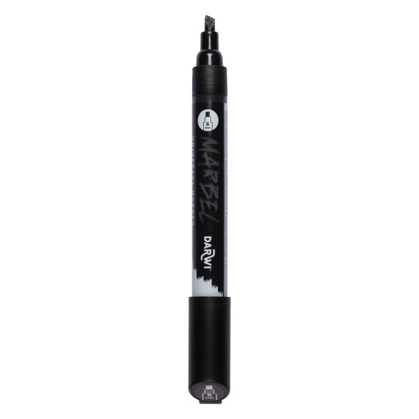 Marqueur - Peinture acrylique - Noir - Permanent - Pointe biseautée 6mm - Marbel - Darwi