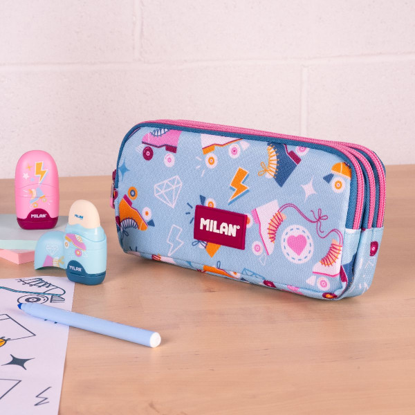 Trousse - 3 compartiments - Scolaire - Rectangulaire - 22x11x6,5cm - Milan