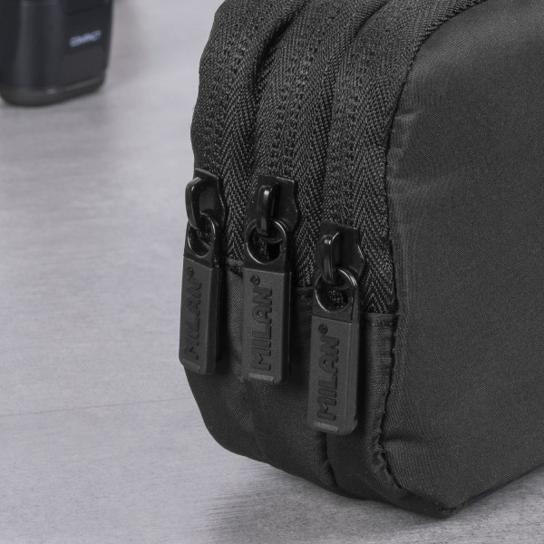 Trousse - 3 compartiments - Noir - Scolaire - Rectangulaire - 22x11x6,5 - Milan