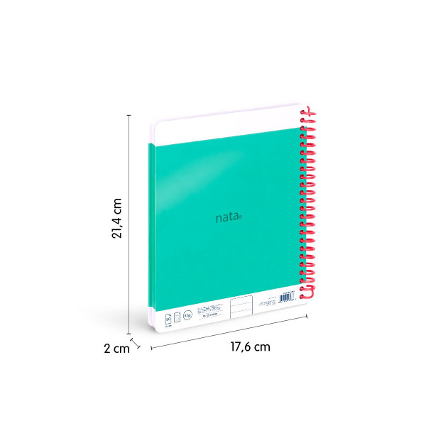 Cahier - A5 - Petits carreaux - Spirales - 80 feuilles - Couverture rigide - Vert