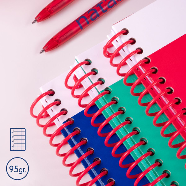 Cahier - A5 - Petits carreaux - Spirales - 80 feuilles - Couverture rigide - Bleu