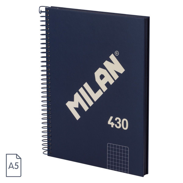 photo-Cahier - A5 - Petits carreaux - Spirales - 80 feuilles - Couverture rigide - Bleu