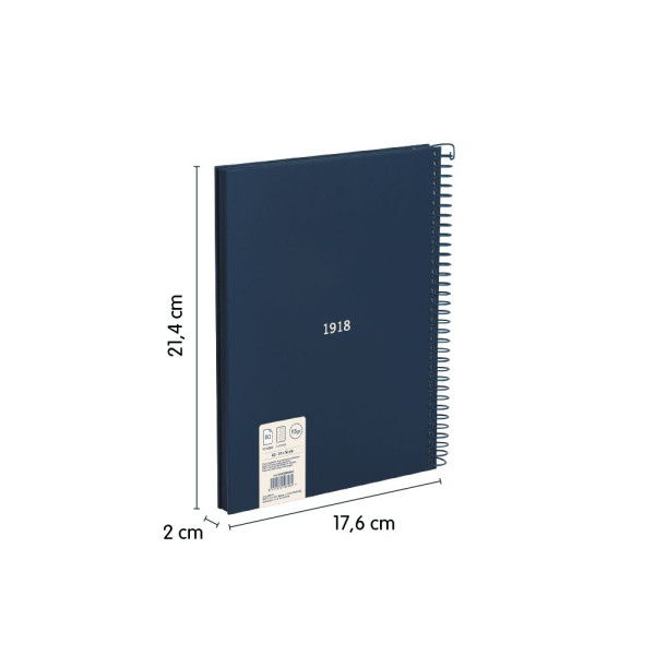Cahier - A5 - Petits carreaux - Spirales - 80 feuilles - Couverture rigide - Bleu
