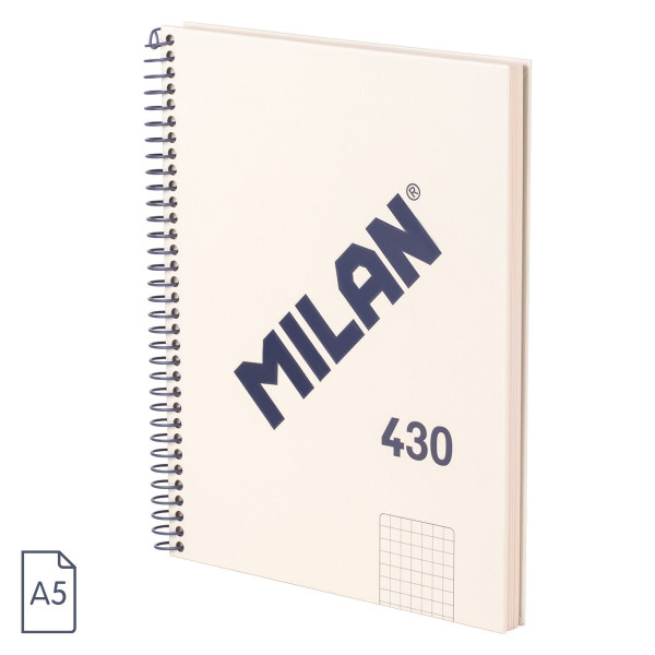 photo-Cahier - A5 - Petits carreaux - Spirales - 80 feuilles - Couverture rigide - Beige