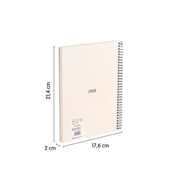 Cahier - A5 - Petits carreaux - Spirales - 80 feuilles - Couverture rigide - Beige