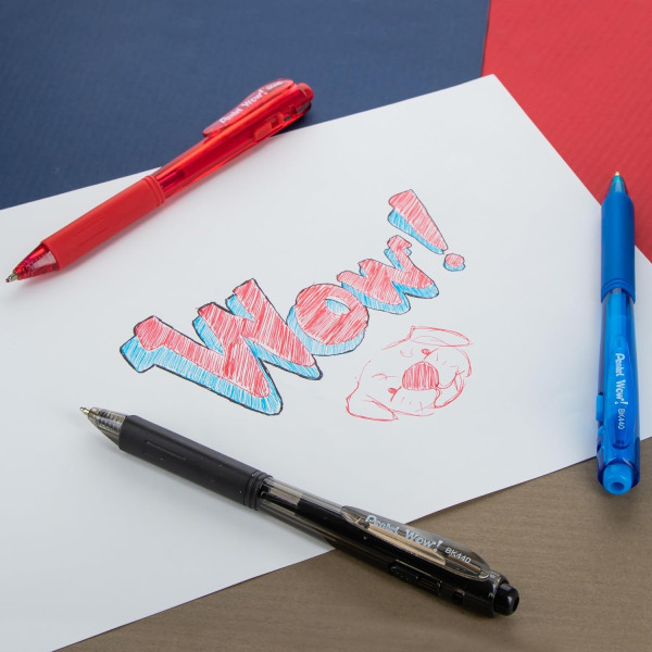 Stylo bille - Noir - Rétractable - Pointe large 1mm - Ergonomique - Pentel - Wow !