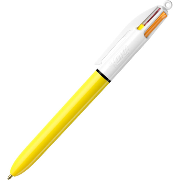 photo-Stylo bille - 4 couleurs - Pointe moyenne - Bic - Corps jaune
