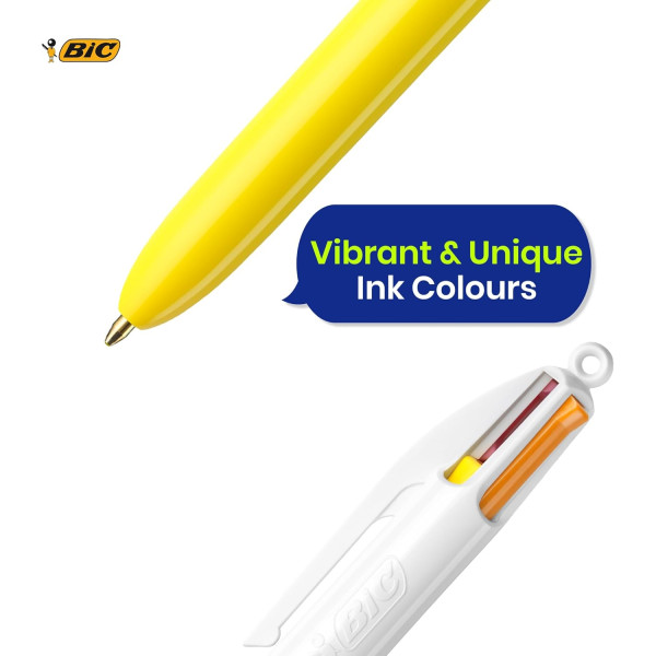 Stylo bille - 4 couleurs - Pointe moyenne - Bic - Corps jaune