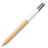 photo-Stylo bille - 4 couleurs - Pointe moyenne - Bic - Corps imitation bois naturel