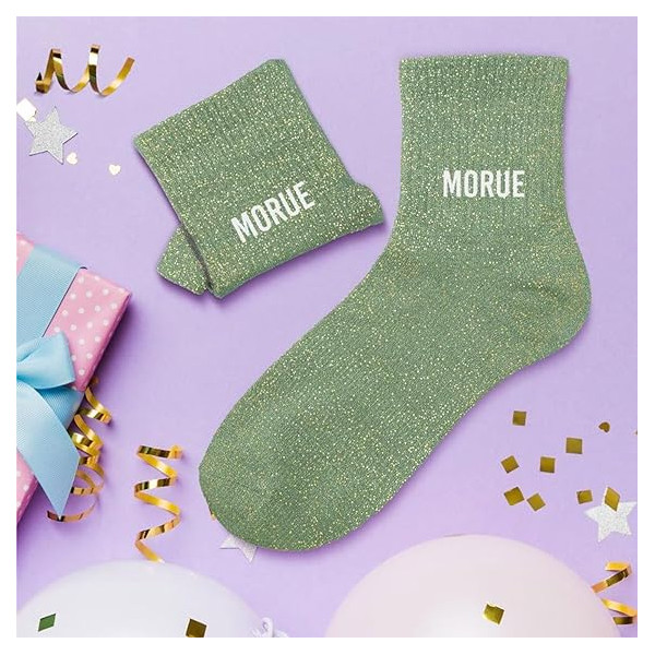 Chaussettes - Femme - Vert avec paillettes - Morue - Taille 36/42 - Humour - Cadeau