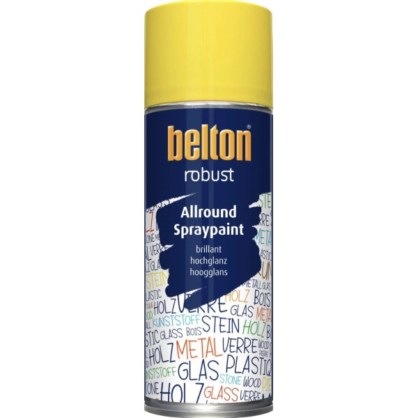 photo-Bombe de peinture - Jaune printemps - Brillant - Couvrant et résistant - Belton - Robust - 400ml