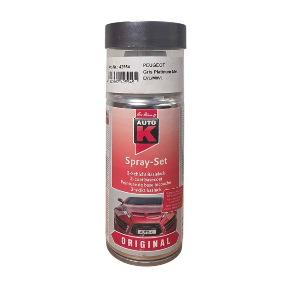 photo - Bombe de peinture pour carrosserie - Peugeot - EVL/M0VL Gris platimum métallisé - 150 ml - Auto K