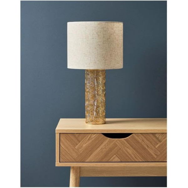 Lampe à poser - Métal et lin - Beige et doré - 45x24 cm - Déco