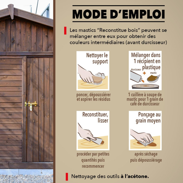 Tube de mastic à bois - Avec durcisseur - Réparation toutes tailles - Teinte sapin - 60g