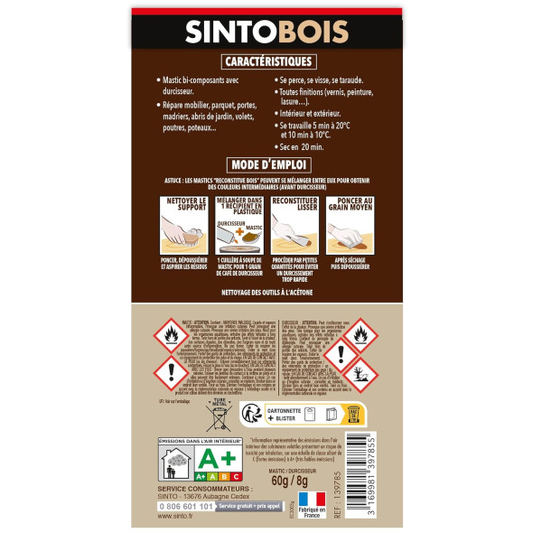 Tube de mastic à bois - Avec durcisseur - Réparation toutes tailles - Teinte sapin - 60g
