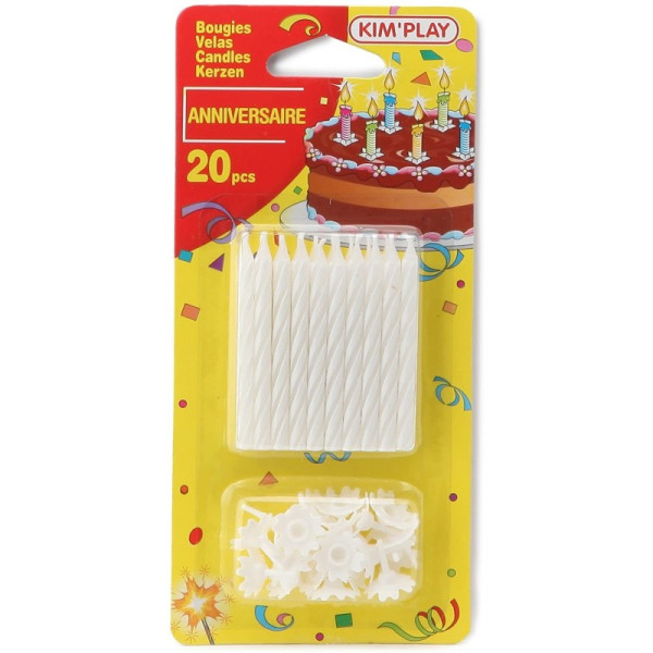 photo - Bougies - Pour gâteau d'anniversaire - 20 bougies + 20 porte-bougies