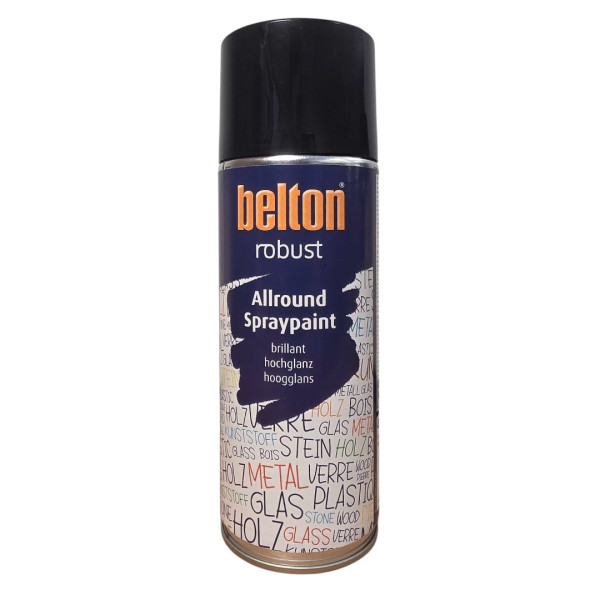 photo-Bombe de peinture - Noir - RAL 9005 - Brillant - Couvrant et résistant - Belton - Robust - 400ml