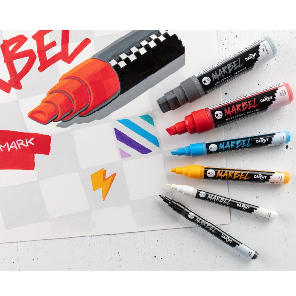 Marqueur - Peinture acrylique - Blanc - Permanent - Pointe biseautée 12mm - Marbel - Darwi