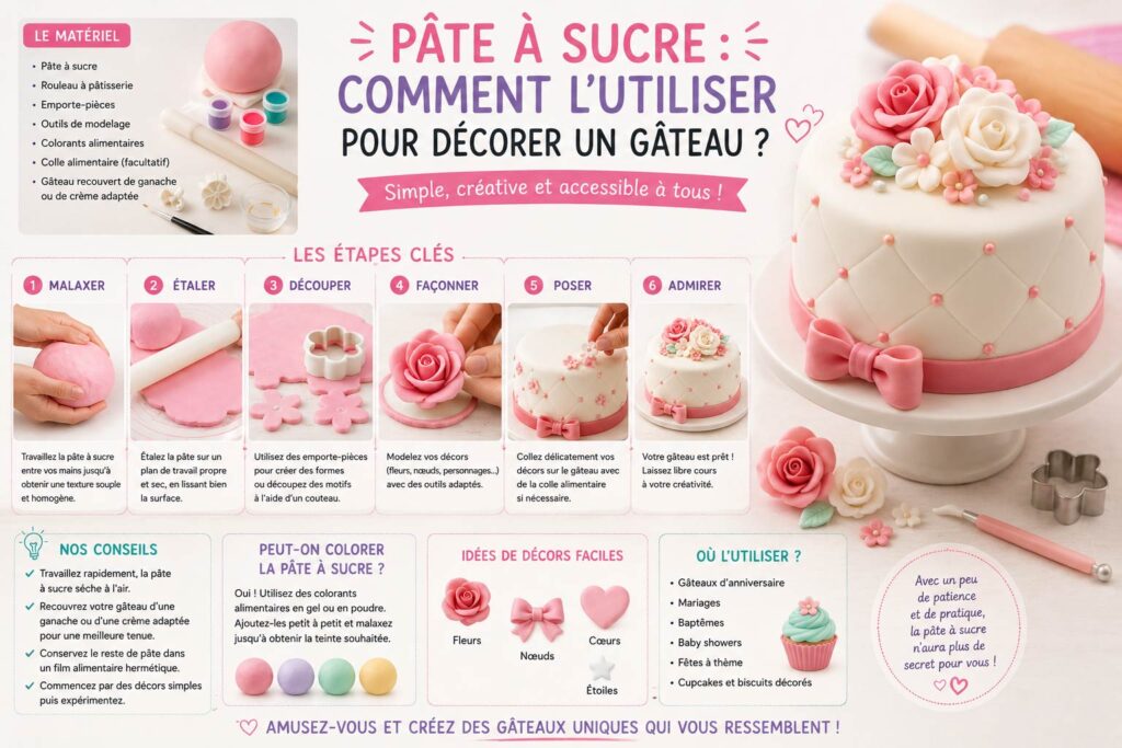 Comment utiliser la pâte à sucre pour décorer un gâteau : étapes de modelage, découpe et pose