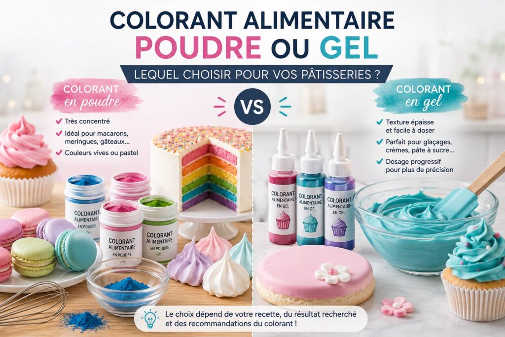 Colorant alimentaire en poudre ou en gel pour pâtisseries, glaçages, macarons et gâteaux