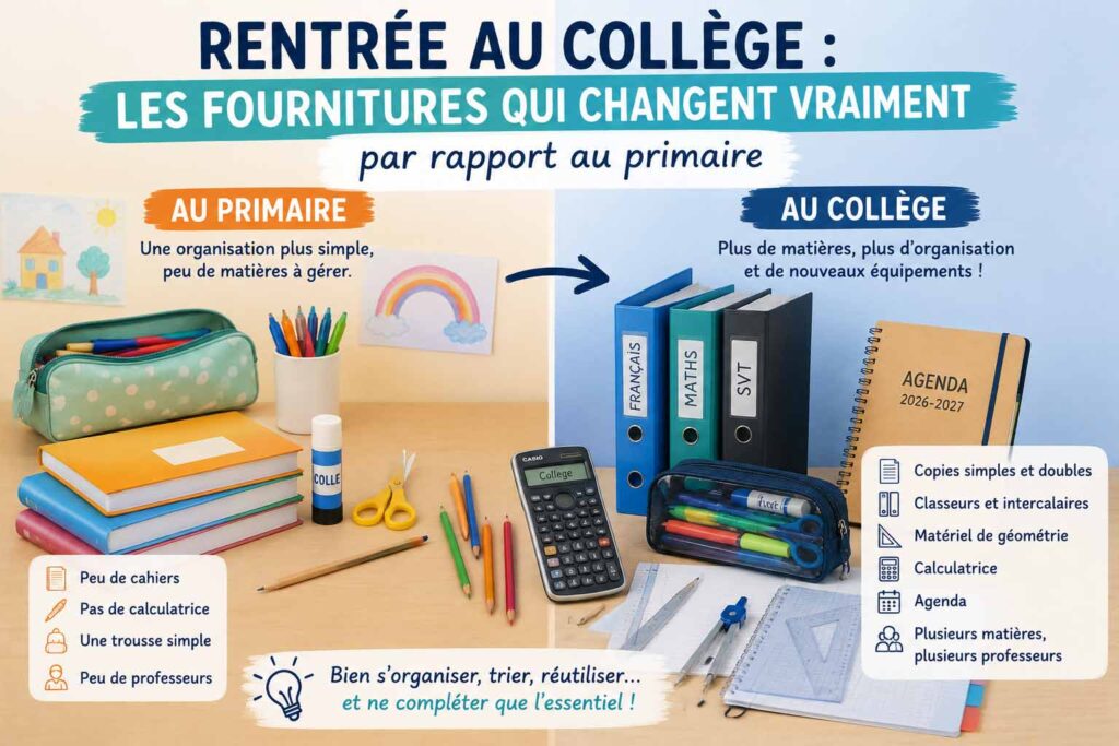 Fournitures scolaires au collège : différences entre le matériel de primaire et de 6e pour la rentrée