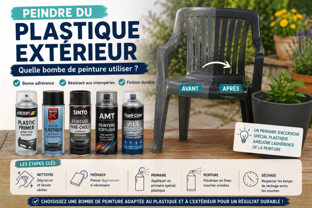 Bombe de peinture plastique extérieur : choix du primaire et de la peinture pour repeindre du mobilier de jardin
