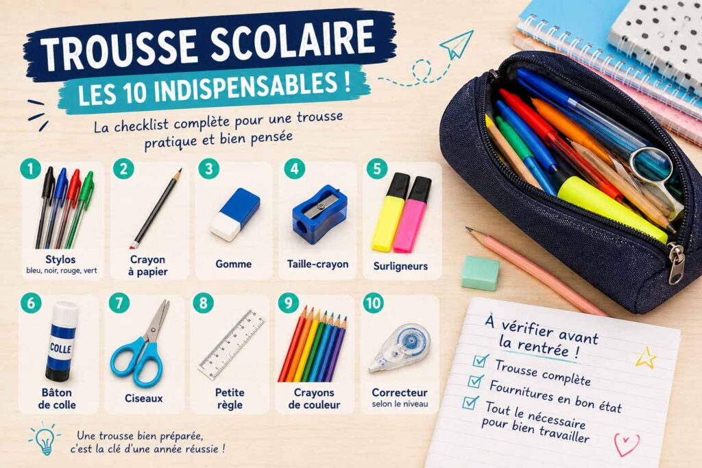 Trousse scolaire : les 10 fournitures indispensables à mettre dans sa trousse pour la rentrée