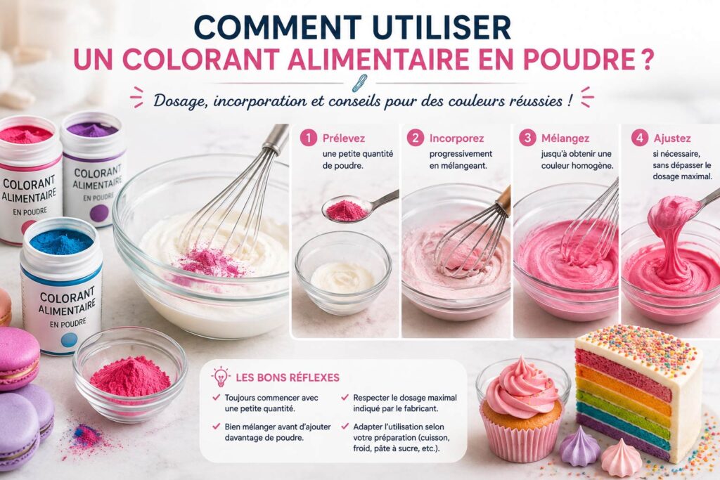 Comment utiliser un colorant alimentaire en poudre en pâtisserie : dosage, incorporation et mélange